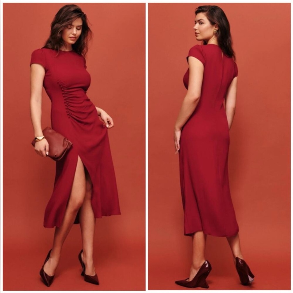 Reformation Frazier Midi Dress Cherry Red 12